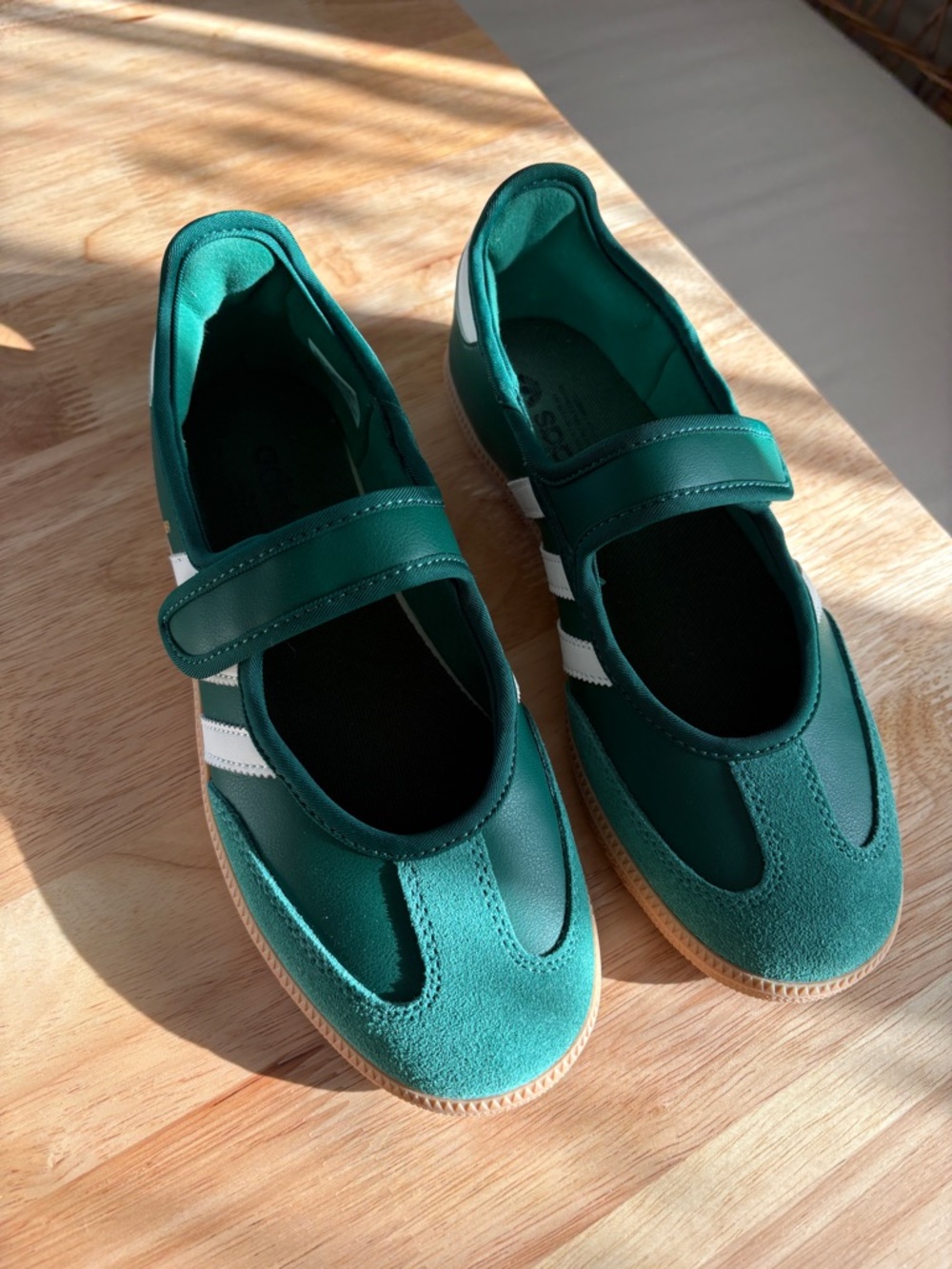 adidas Samba Mary Jane in Dark Green and White with Gum Sole - Picture 3 of 5